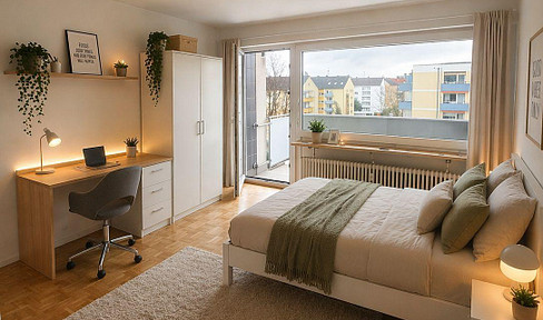 Furnished room in a shared apartment with a balcony, located in a central area of Karlsruhe.