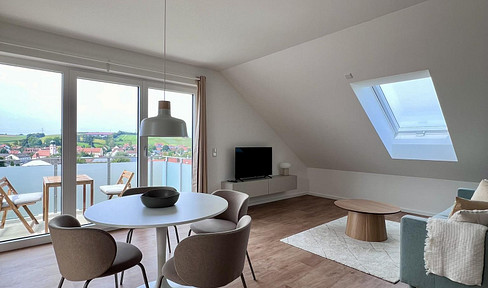 Fully furnished 2-room apartment on the top floor with a balcony and stunning views.