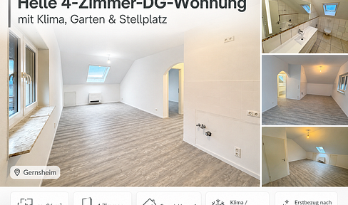 Bright 4-room attic apartment with air conditioning, garden access, and parking space.