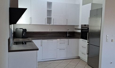 Sunny, commission-free, 3-room penthouse apartment with split-level design and rooftop terraces.