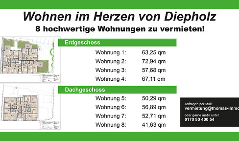 Neubau KfW-40 Erstbezug Innenstadt Diepholz – hochwertige Wohnungen mit Wärmepumpe & Einbauküche