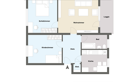 Modern, centrally located 3-room apartment with a balcony. Ideal for couples, small families, or individuals.