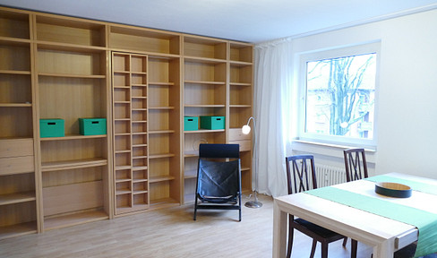 Quiet apartment in the city: Furnished 42m² apartment with kitchen, bathroom, and hallway, located directly on the Rhine. Good parking availability.
