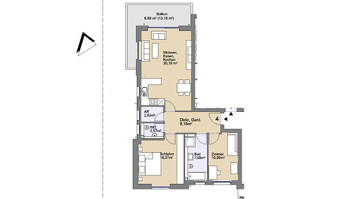 Bright, modern 3-room apartment.