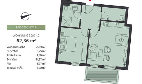 2-room apartment on the ground floor with a terrace and garden – accessible – located in the Bentwisch mountain district.