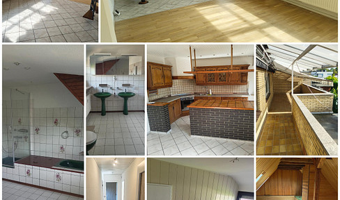 Modernized duplex apartment, 80 sqm + attic, located in 40668 Meerbusch Lank. Features: fitted kitchen, heat pump, and solar panels.