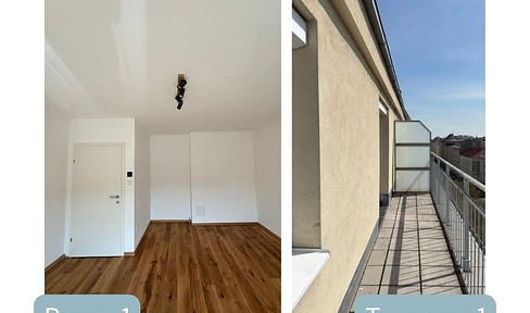 Completely renovated attic apartment, with elevator access, offering 59.10 m² of living space + 2 terraces (~17.6 m²) + a storage room in the basement.