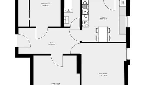 Renovated, bright 4-room apartment with air conditioning, fitted kitchen, bathtub with window.