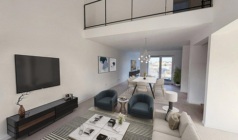 New construction, 4-room maisonette apartment, completion in 2026: Feels like a house, with 2 floors, 2 bathrooms, and an elevator.
