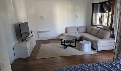 Stylish, spacious one-bedroom apartment with a balcony, underground parking space, and fitted kitchen.