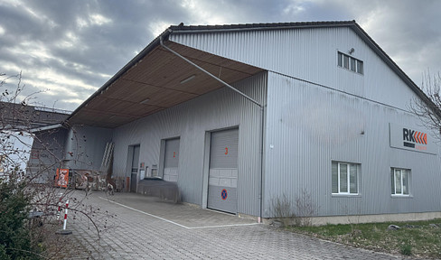 Hall with 300 square meters and a ceiling height of 6.5 meters, complete thermal insulation, and a canopy.