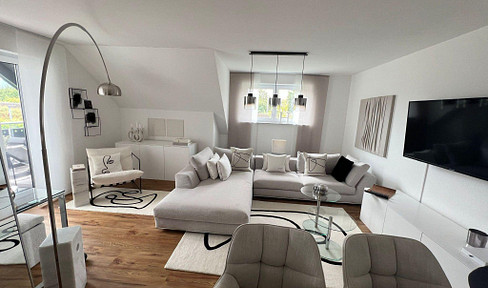 Exclusive, brand-new 3-room maisonette apartment with balcony, 2 bathrooms, and fitted kitchen.