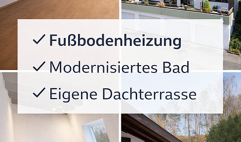 73 square meters with underfloor heating and a private roof terrace, located in a quiet area.