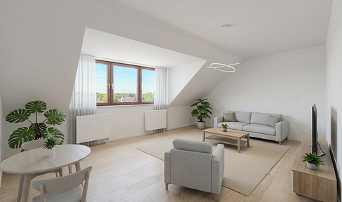 Bright, charming 2-room apartment on the top floor.