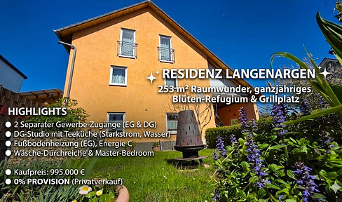 Dreamlike 253 m² of living/working space, a flower garden, and plenty of space with potential for further development. Private sale.