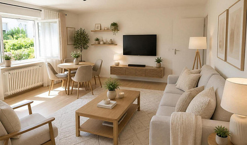 Excellent location: Attractive 2-room apartment with kitchen, bathroom, cellar, storage room, parking space, and shared garden.
