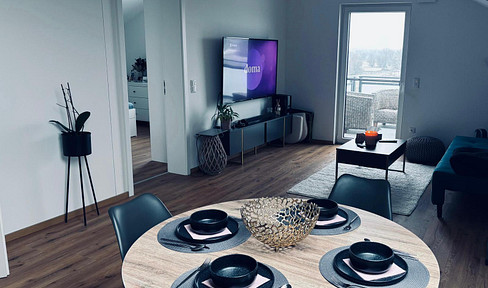 Modern attic apartment with a view of the Danube.