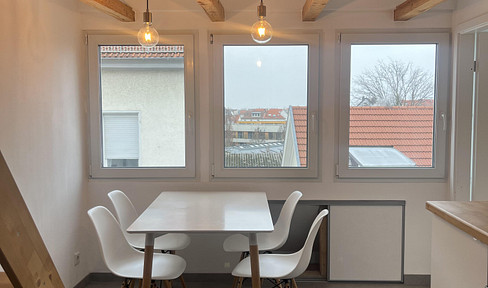 3-room apartment with a view over the rooftops of Darmstadt, located near the Herrngarten park.