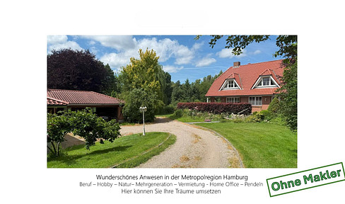 Beautiful property in the Hamburg metropolitan area – architect-designed house with a separate apartment and outbuildings.