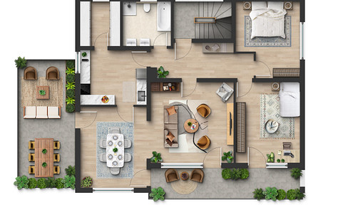 Dreamy 3-room apartment with a large south-facing balcony and a south-west-facing terrace.