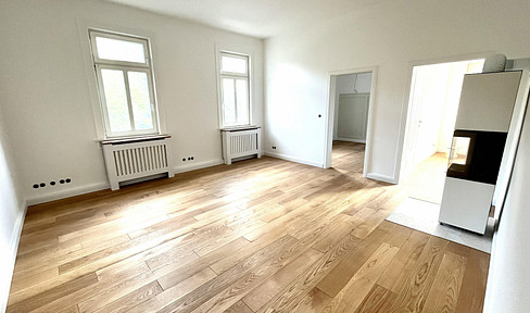 Beautiful, completely renovated 3.5-room apartment with a fitted kitchen, fireplace, and 3-meter high ceilings.
