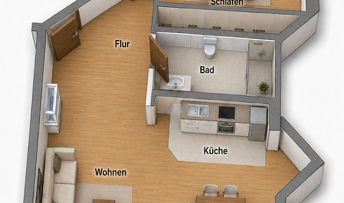 High-quality 2-room apartment with balcony, elevator, and new kitchen.