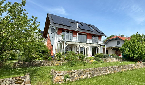 Architecturally appealing home with a gallery, sustainable energy technology, and a sunny location in Liebenau.