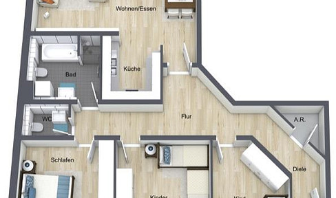 Family-friendly 4-room apartment with a balcony and a modern layout.