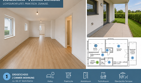 Newly built 2-room apartment with a terrace and garden.