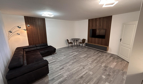 Modernly furnished 1-bedroom apartment with fitted kitchen, elevator, and a large terrace.