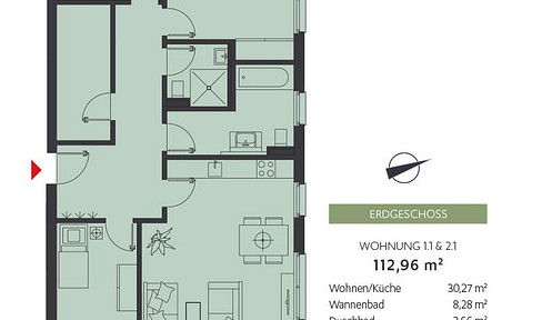 4-room apartment on the ground floor with a terrace and garden – accessible – located in the Bentwisch mountain district.