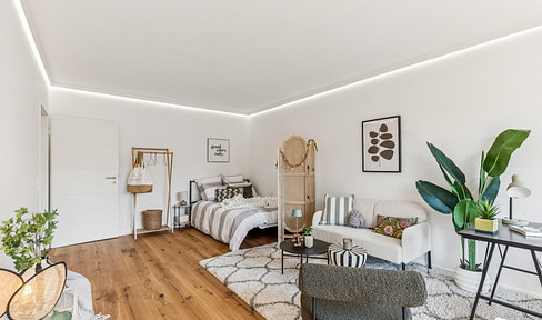 Balkon mit Grünblick: moderne 1-Zimmer-Wohnung mit Aufzug und Tiefgarage in Feudenheim