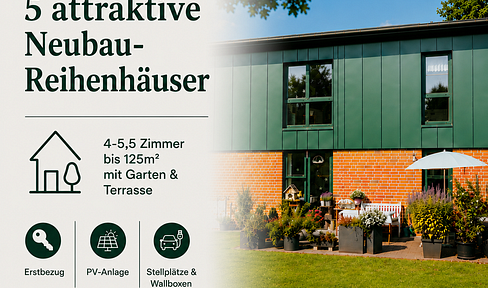 New construction, first occupancy: 5.5-room townhouse, 120 m², with garden, terrace, and charging station for electric vehicles, located in Gadeland, Neumünster.