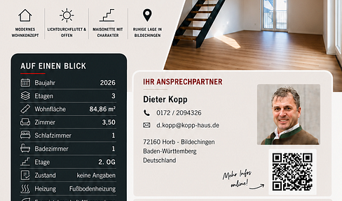 Exclusive two-story apartment – modern and open-plan design, located in Horb-Bildechingen.