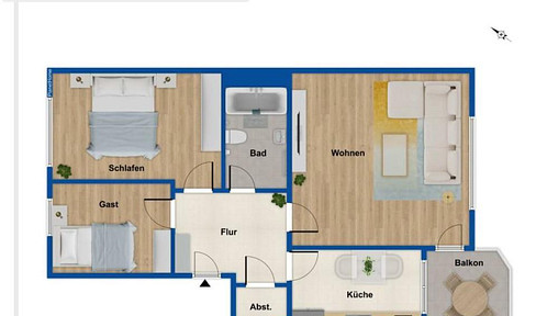 Spacious 3-room apartment with a balcony and underground parking.