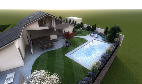 Exclusive property in Buxheim's prime location: House and garden apartment, 331 m², over 1,000 m² of land, swimming pool, KfW-40EE standard (energy-efficient building).