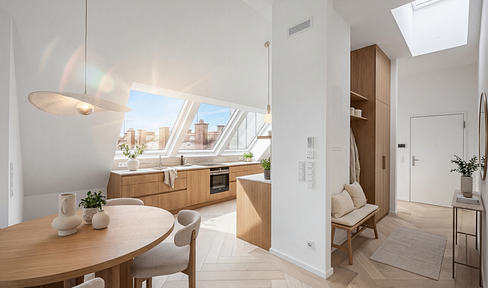 Unique penthouse apartment with a beautiful south-facing rooftop terrace, overlooking a quiet and green courtyard.