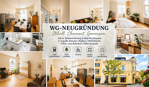 Located in the heart of Bad Oeynhausen | Room in a shared apartment (3 people) | 19-24 m² | Apartment in a historic building, 116 m².