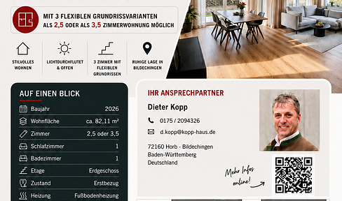 Stilvolle - EG - Neubauwohnung, mit 3 flexiblen Grundrissvarianten – mit 2,5 oder 3,5 Zimmer möglich