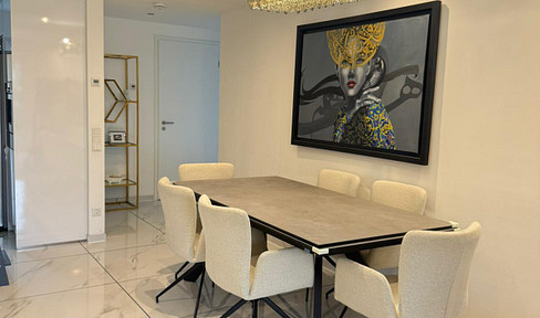 Modern, newly built 3-room apartment with a terrace, fitted kitchen, and parking space in a garage and an outdoor parking space.