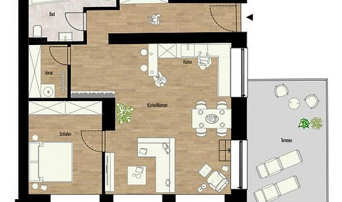 Erstbezug nach Kernsanierung - 82 qm große 2 Zi. Wg. mit sep. Eingang, Terrasse und Garage