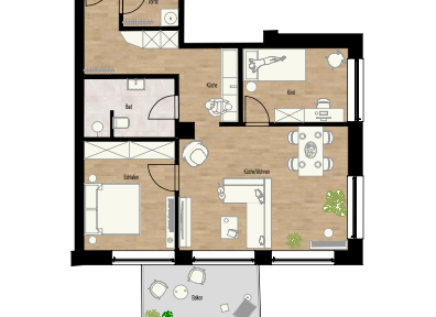 First occupancy after complete renovation - 70 square meter, 3-room apartment on the upper floor with a balcony.