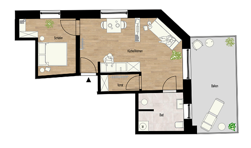 First occupancy after complete renovation - 44 sqm, 3-room apartment with balcony.