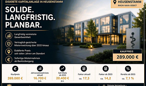Heusenstamm | Diskrete Kapitalanlage | IST Faktor 17,3 | Soll-Rendite 7,1%