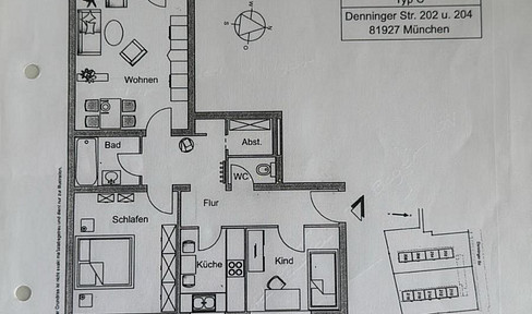 Bright, spacious 3-room apartment with bathroom and separate toilet.