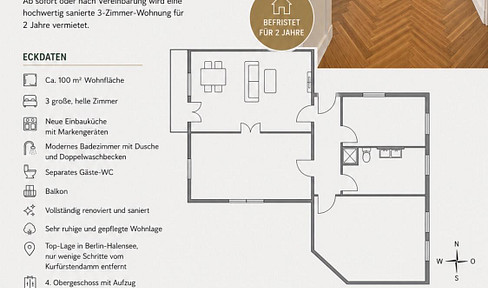 TRAUMHAFTE 3-ZIMMER-WOHNUNG IN BERLIN-HALENSEE TOP-LAGE AM KURFÜRSTENDAMM