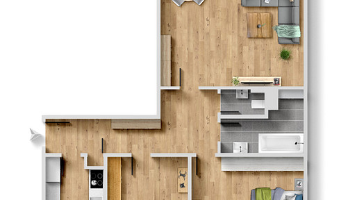 Newly renovated 3-room apartment with a kitchen and a sunny balcony.