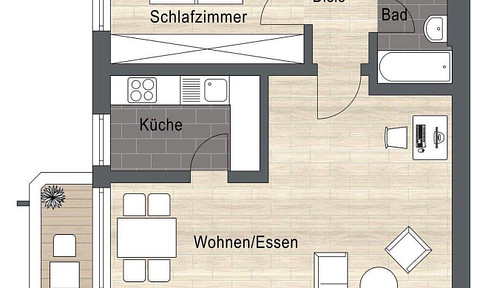 Renovated 2-room apartment with balcony and underground parking (leasehold).