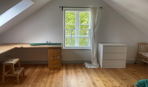 Renovated attic apartment with city park views.