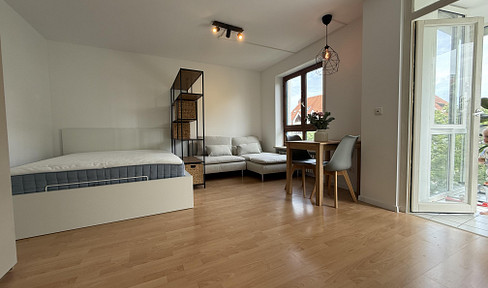 1-room apartment, university district, brand new, with garage, balcony, furnished, including dishwasher and washing machine, utilities and internet included.